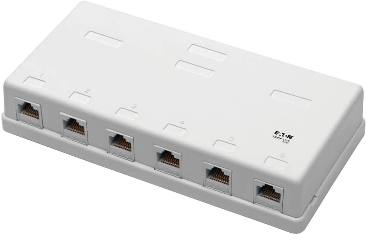 Tripp-Lite N236-006-WH Pre-Configured Unshielded Cat6 6-Port Surface-Mount Box, 110 IDC, RJ45, White TrippLite