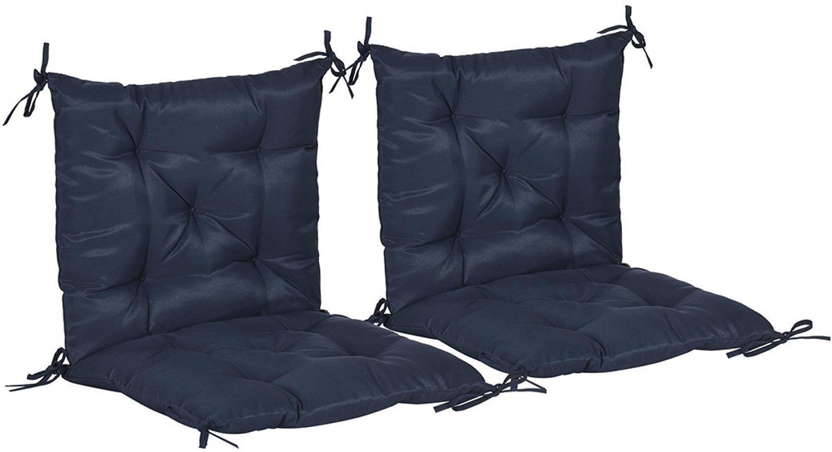 Pugsdrly Set van 2 zitkussens, 98 x 50 cm Stoelkussens met bindbanden, stoffen hoes, 8 cm dik Donkerblauw