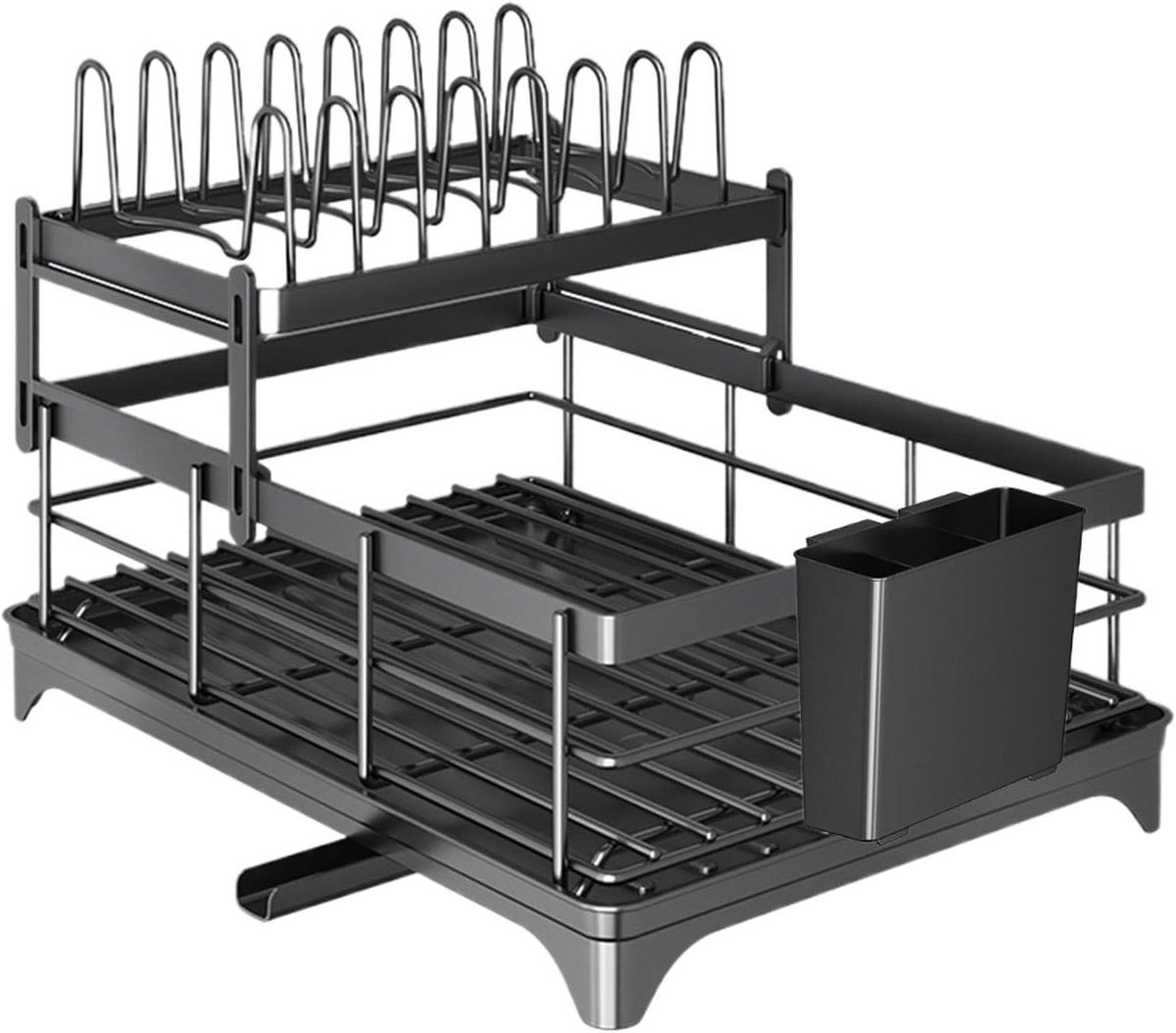 Afdruiprek - Vaatwasser Organizer - Keuken Opruimen - 2-laags Ontwerp - 39x28cm - Zwart