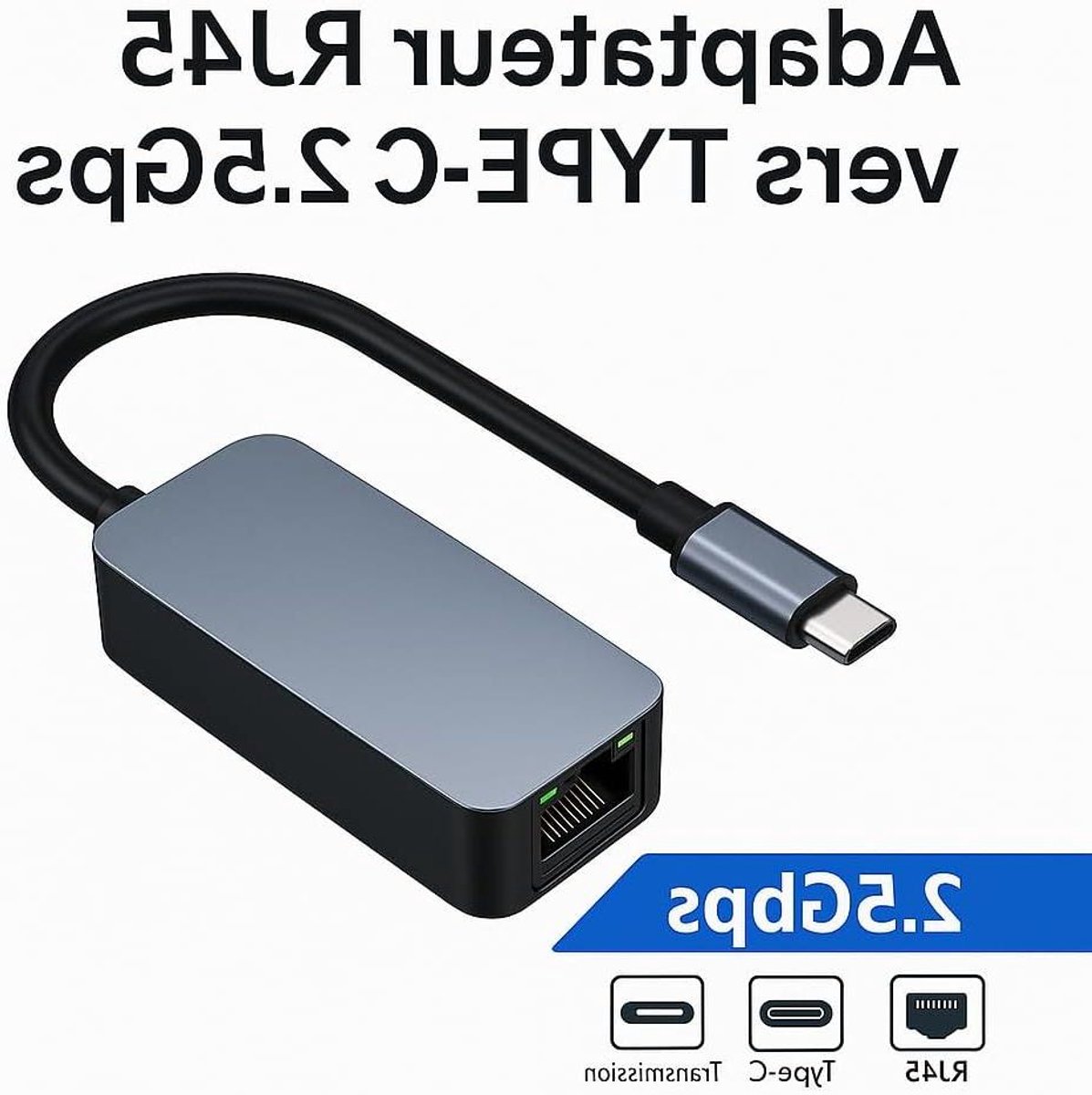 USB-C Ethernet Adapter - Netwerk Adapter - Snelle Internetverbinding - 2.5Gbps Snelheid - Compact Ontwerp - Grijs