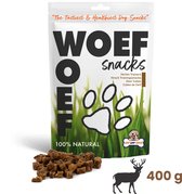 Woef Woef Snacks Hondensnacks Herten Trainers 0.40 KG - Trainingssnacks Hondensnoepjes - Gedroogd vlees - Hert - Vanaf 2 maanden - Geen toevoegingen