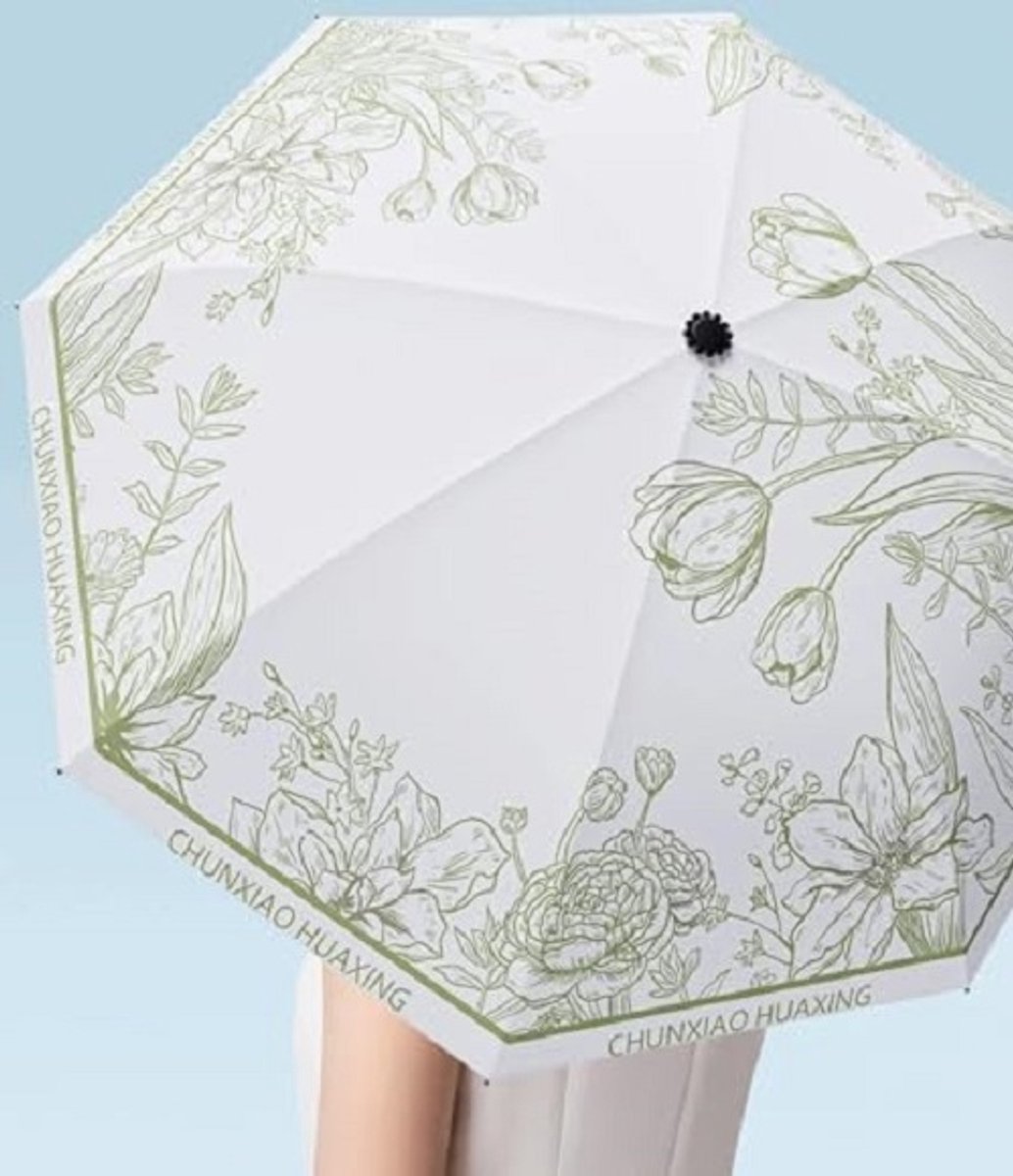 Opvouwbare Bloemenparaplu – UV-Bescherming en Zonwering – Compacte Reisparaplu met Hoes – Lichtgewicht Mini Paraplu voor in de Tas – Groen — cadeau in Sport & Outdoor - foto 3