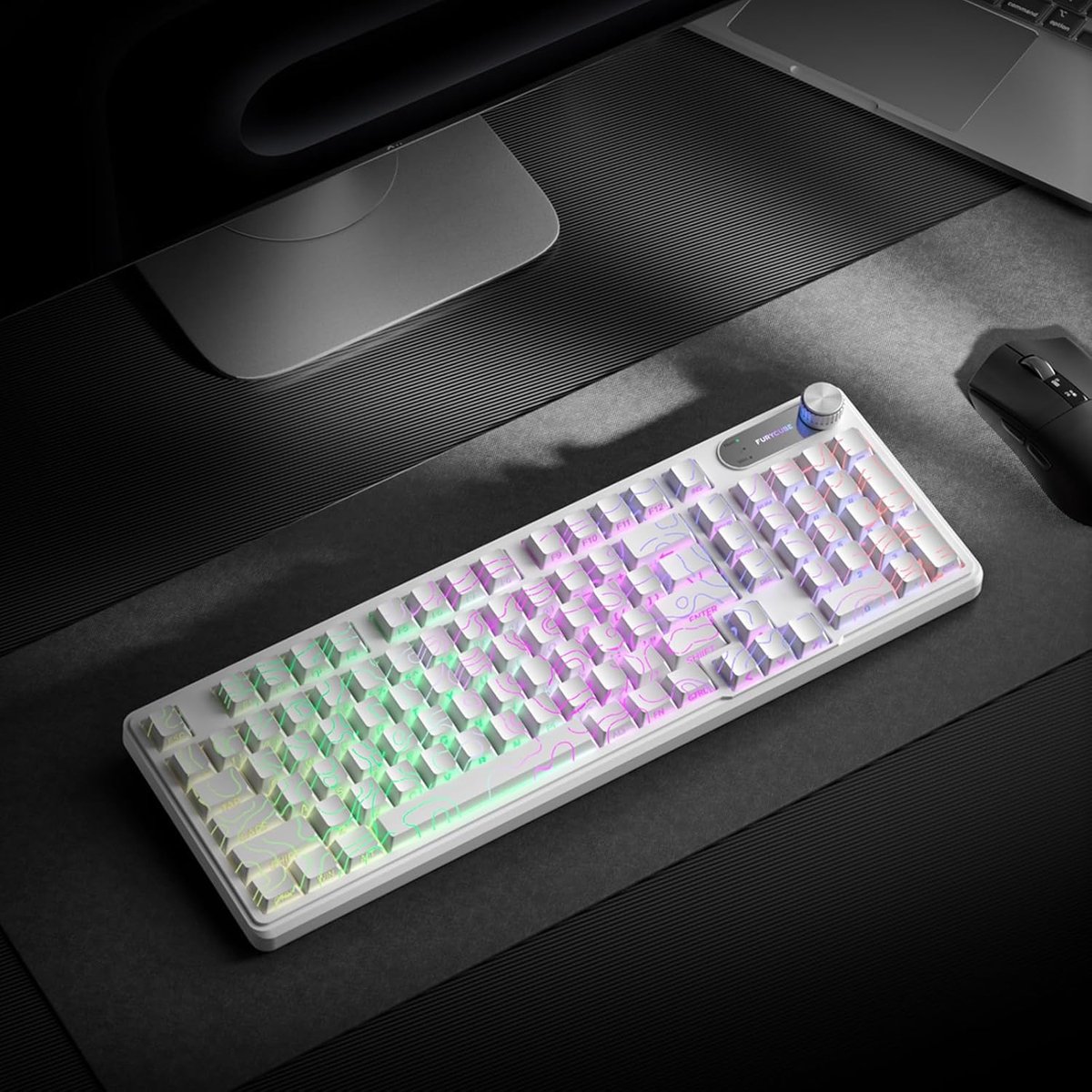 Furycube IP98 PRO - Mechanisch-Feeling Gaming Toetsenbord - 98 Toetsen - RGB Verlichting - Bedraad - 5000mAh Batterij - Wit thumbnail 6