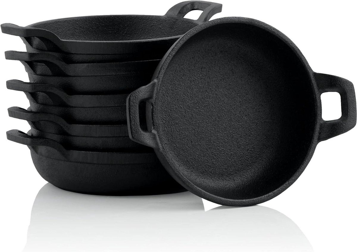 BBQ-Toro Set of 6 cast iron grill pans - diameter 13 cm - pre-cooked and pre-burnt