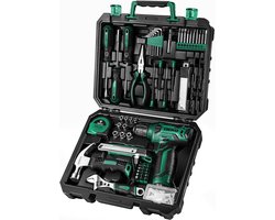 DEKO Tool Box with Electric Screwdriver/Drill with 8V Battery, 126-Piece Case, Professional Tool Box for Office and Garden, Green