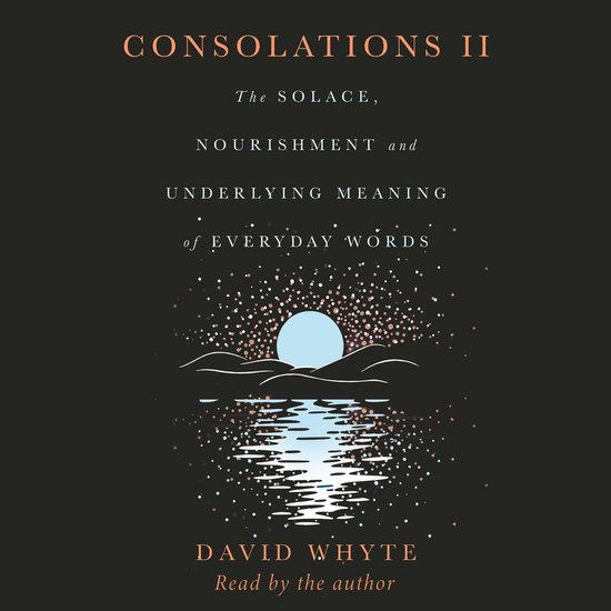 Boekomslag van Consolations II met de tekst 'The Solace, Nourishment and Underlying Meaning of Everyday Words' en een afbeelding van een maan boven reflecterend water.