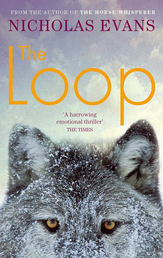 Boekkaft van 'The Loop' met een wolf met sneeuw op zijn vacht en gele tekst.