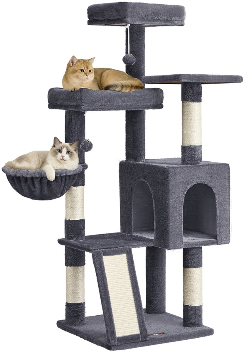 Krabpaal voor katten - 136 cm - Sisal en pluche - 3 platforms - Grot en hangmat