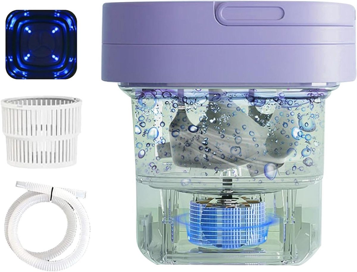 Draagbare wasmachine Mini wasapparaat Kleine wasjes doen Opvouwbaar en compact 8 liter capaciteit Taro Paars