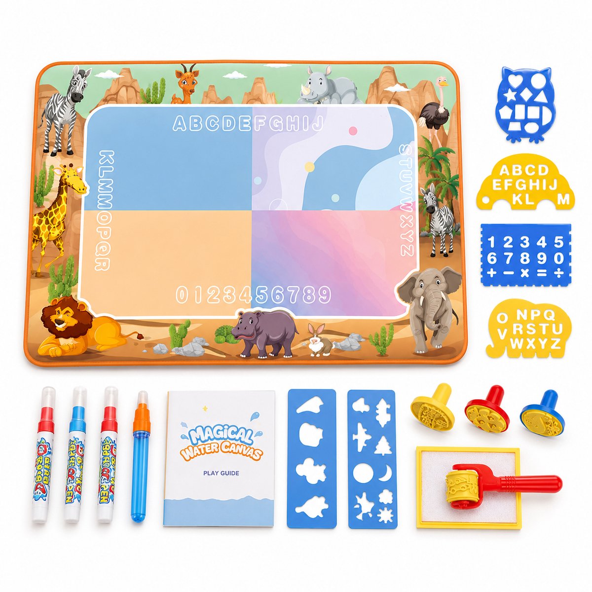 Nolita Water Tekenmat met 18 Accessoires – Grote Tekenmat 100x80 cm voor Kinderen – Herbruikbaar Tekenen met Water