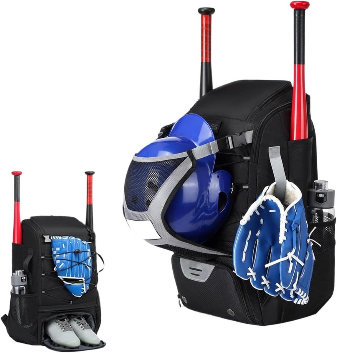 Honkbal Tas - Softbal Tas - Sportuitrusting Opbergen - Apart Schoenenvak - 54 x 36 x 23 cm - Zwart