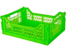 Ay-Kasa Vouwbox, stabiel, van kunststof, stapelbaar, neongroen, midi (40 x 30 x 14 cm)