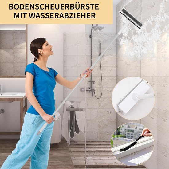 Schrobber met steel - Vloerborstel trekker - Grondig schoonmaken - Verstelbare lengte - 23 cm borstel - Wit — afbeelding 3