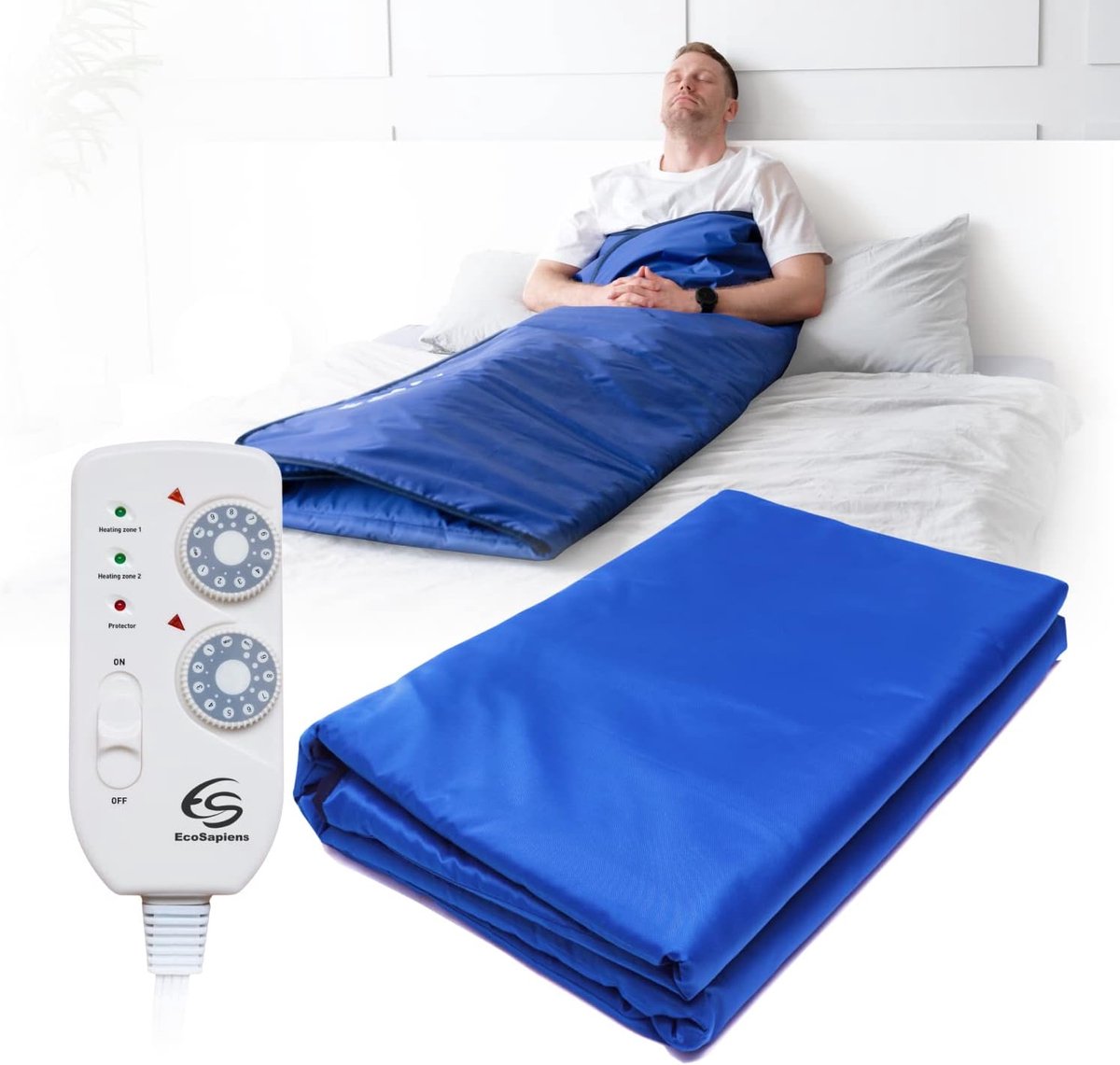Infrarood Sauna Deken - Warmte deken - Ontspanning en detox - Twee verwarmingszones - 180 x 220 cm - Blauw