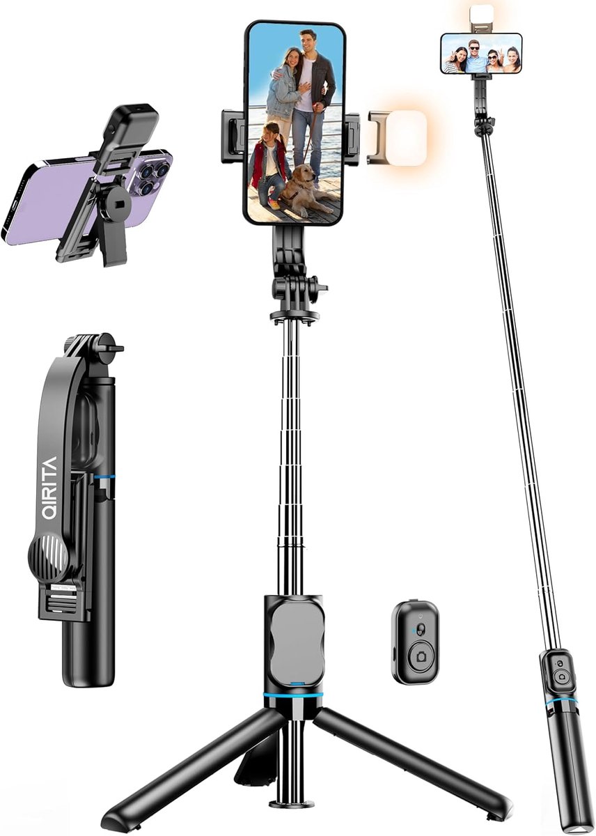 Selfie Stick - Telefoon Statief - Vloggen en Streamen - Met Ringlicht - 107 cm - Zwart