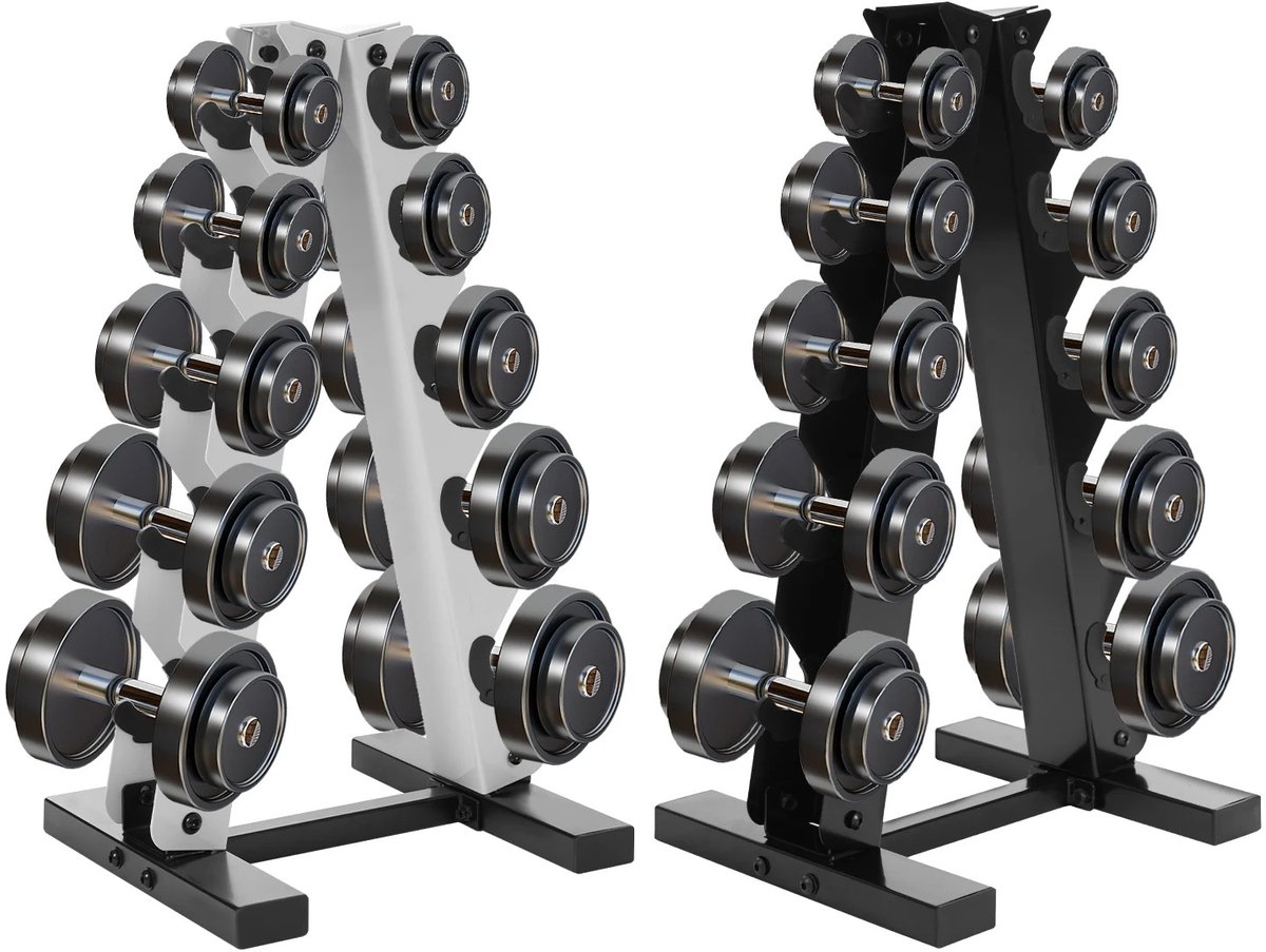 DailyDamaar gewichtenrek - Halterhouder - Gewichtshouder - Halter rek - 5-laags - A-frame - 100 kg - Staal - Rubber - Zwart