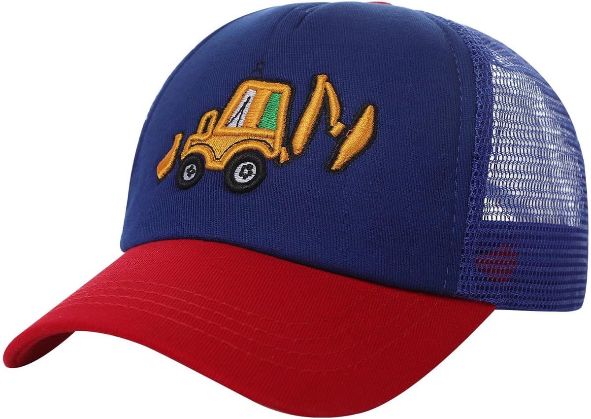 JeiibrZui Kinder Baseballcap - Met Graafmachine Borduurwerk - Verstelbaar 48-52 Cm - 1 Stuk - Mesh Trucker Cap Voor Jongens En Meisjes 2-6 Jaar
