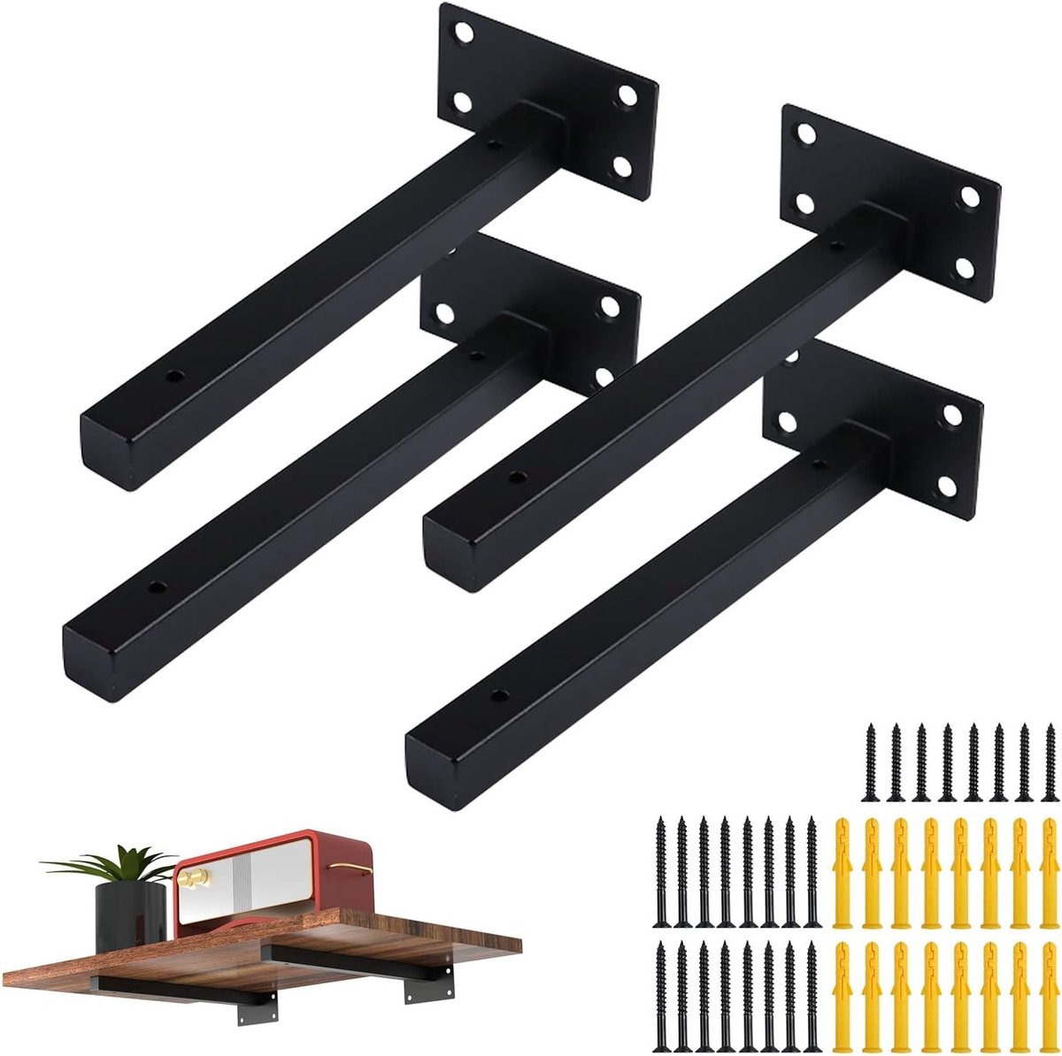 Set van 4 Hoekplanken, 35 cm, Stevige Wandbeugels voor Muurmontage, Retro Metalen Plankhouders, Industrieel Ontwerp, Perfect voor Kleine Ruimtes