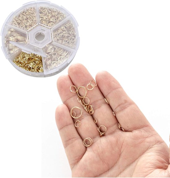 Set van 1390 Stuks Open Jump Rings en Split Rings voor Sieraden, Armbanden, Kettingen en Creatief Knutselen in Goud — afbeelding 3