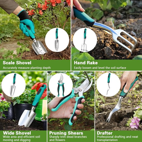 Tuingereedschap Set - Complete Tuinset met Handgereedschap - Inclusief Schep, Hark & Snoeischaar - Ergonomisch & Duurzaam - Ideaal voor Tuin, Balkon & Cadeau van Tuingereedschap. — afbeelding 2