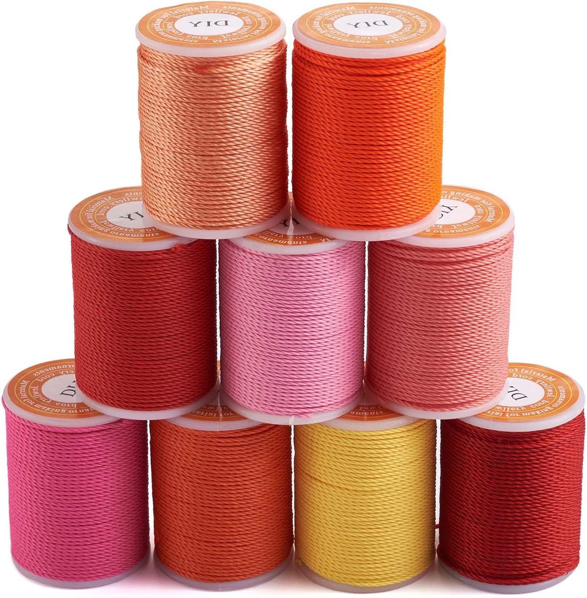 98m 1mm Gewaxed Polyester Koorden - 9 Rollen Macramé Touw voor Armbanden, Sieraden en Creatief Verven, 9 Kleuren