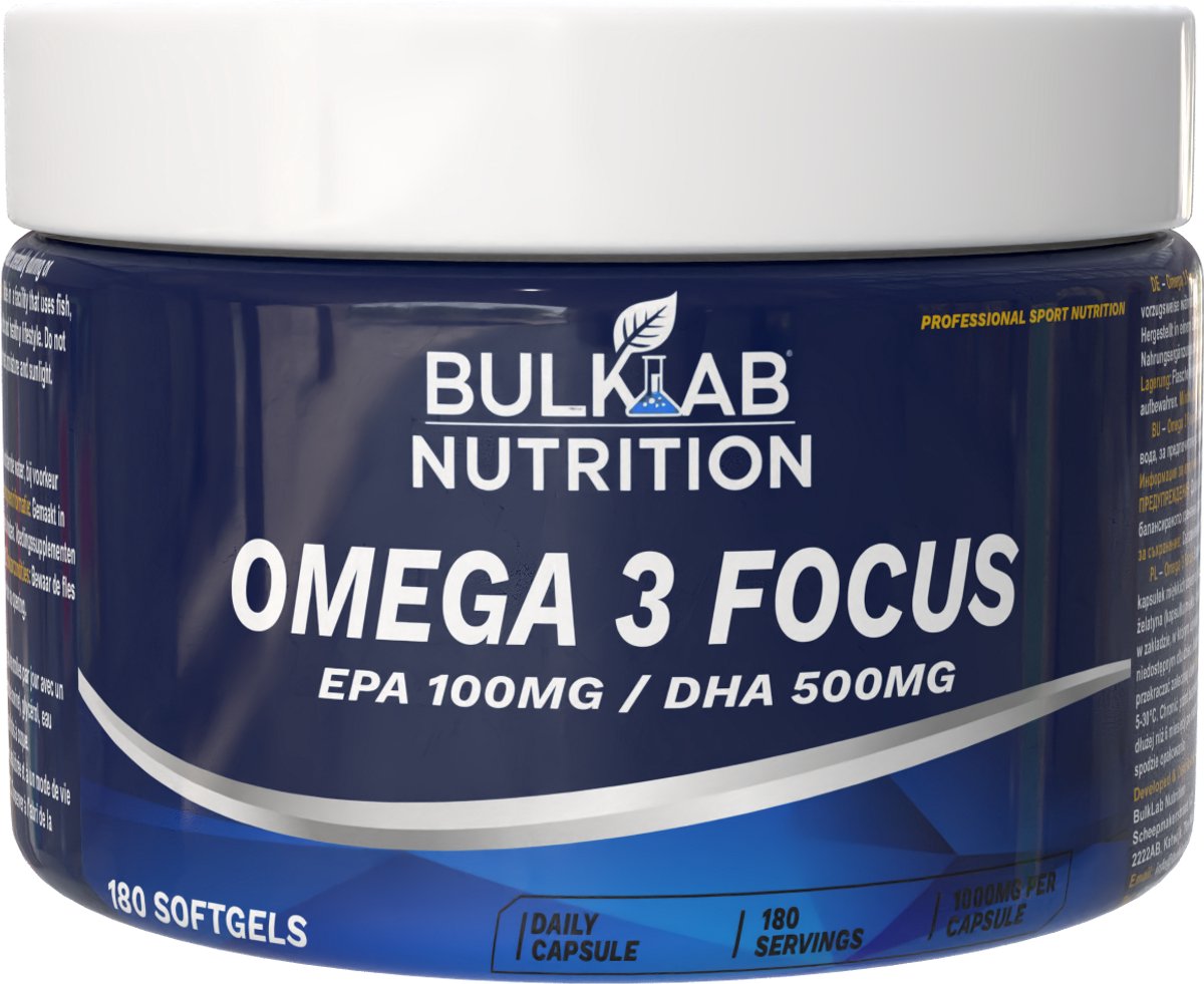 BulkLab Nutrition - Omega 3 Focus – Visolie met 500 mg DHA en 100 mg EPA – 180 Softgels