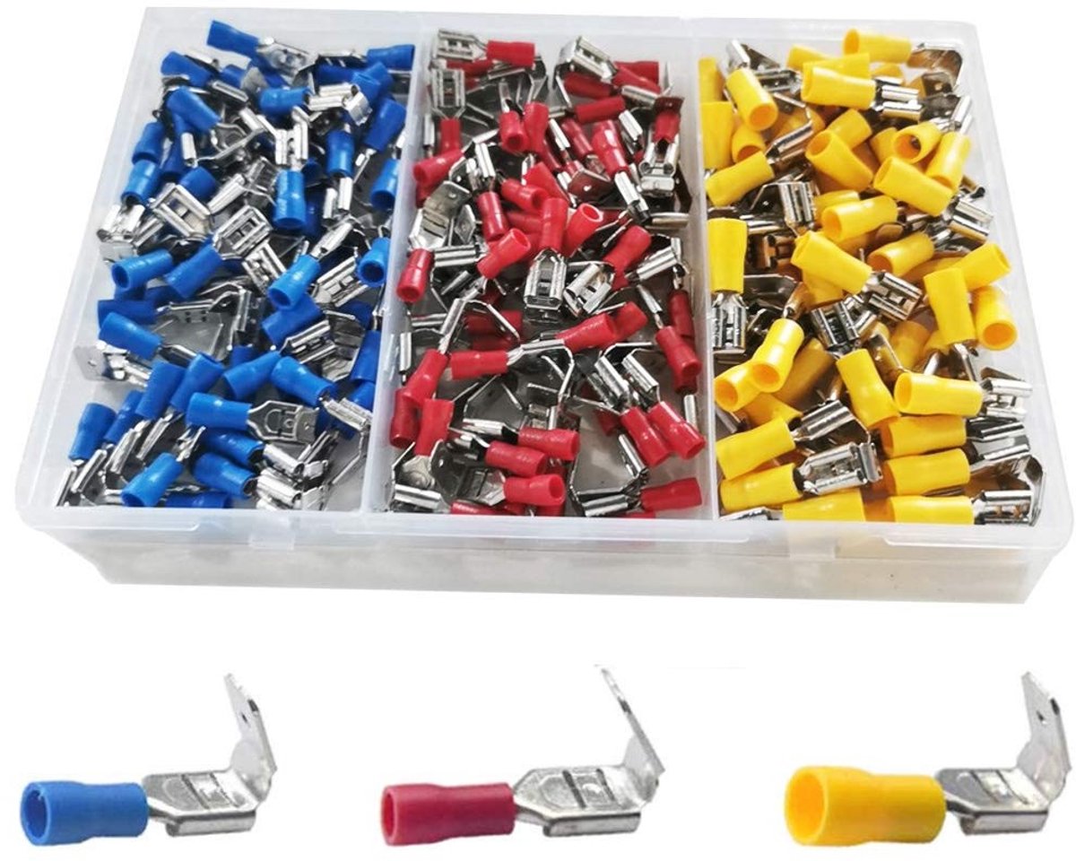 180 Stuks Semi-Geïsoleerde Huckepack Splice Spade Elektrische Draad Crimp Connectoren, Stekker Connectoren en Plakdoppen met Vertakking en Plakverdeler