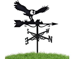 Metalen Windwijzer met Vliegende Uil Silhouet – Decoratieve Weerwijzer voor Tuin, Dak en Buiten, Zwart, Geschikt voor Alle Weersomstandigheden, Ideaal als Tuindecoratie en Origineel Cadeau voor Natuurliefhebbers