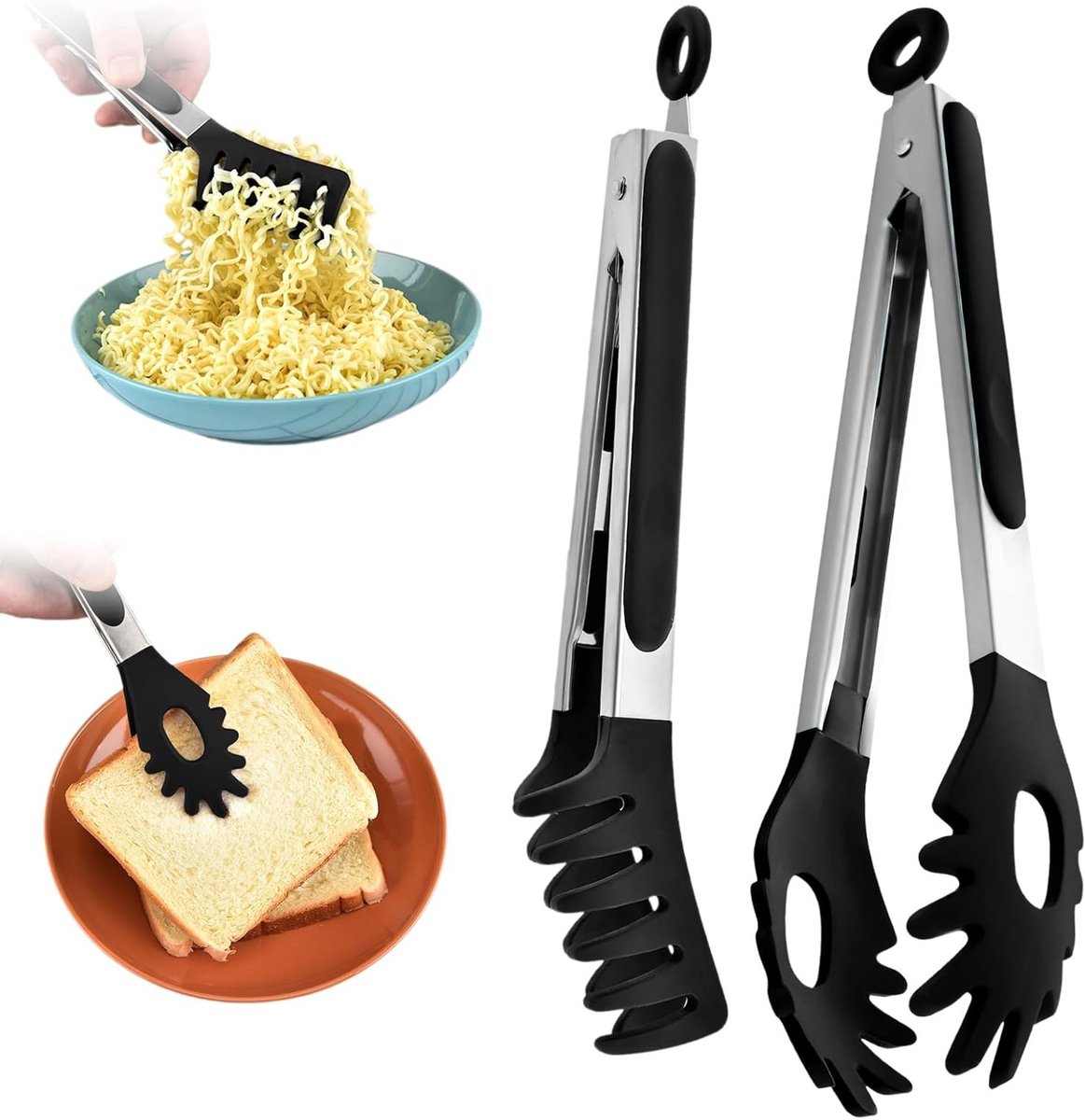 Siliconen Keukentangen Set van 2 Stuks - Rvs, Hittebestendig, Ideaal voor Pasta en Bakken