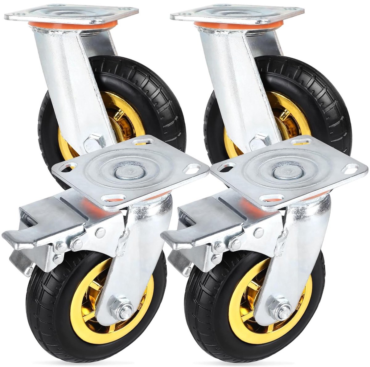 Zwenkwielen set van 4 stuks voor meubels, 150 mm, 360 graden draaibaar, met rem, tot 240 kg per wiel, zware lasten, industrieel gebruik.