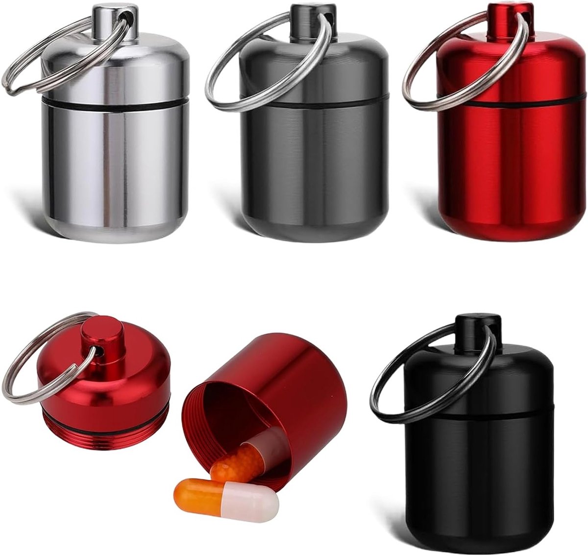 Pillendoosjes sleutelhanger - Draagbare mini-capsule pillendozen voor reizen, kamperen en vissen - 4 stuks
