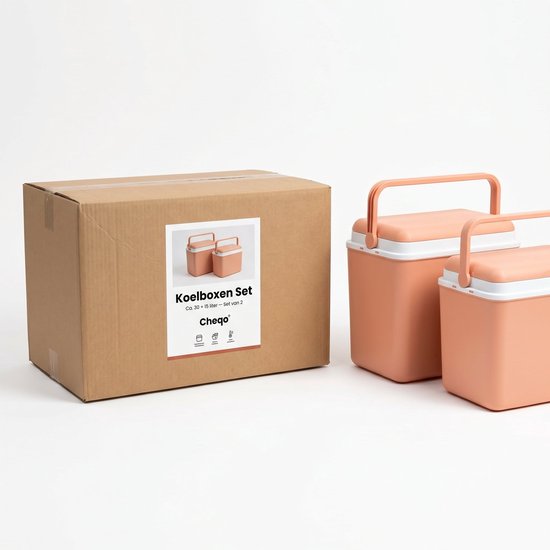 Cheqo® Koelbox Set van 2 - Roze - Passieve Koelbox voor Camping en Picknick - Draagbare Koeltas zonder Stroom - Geïsoleerd voor Strand en Auto - Stapelbaar - Frigobox - Coolbox - Festival - BBQ - Outdoor - Zomer van Cheqo — afbeelding 5