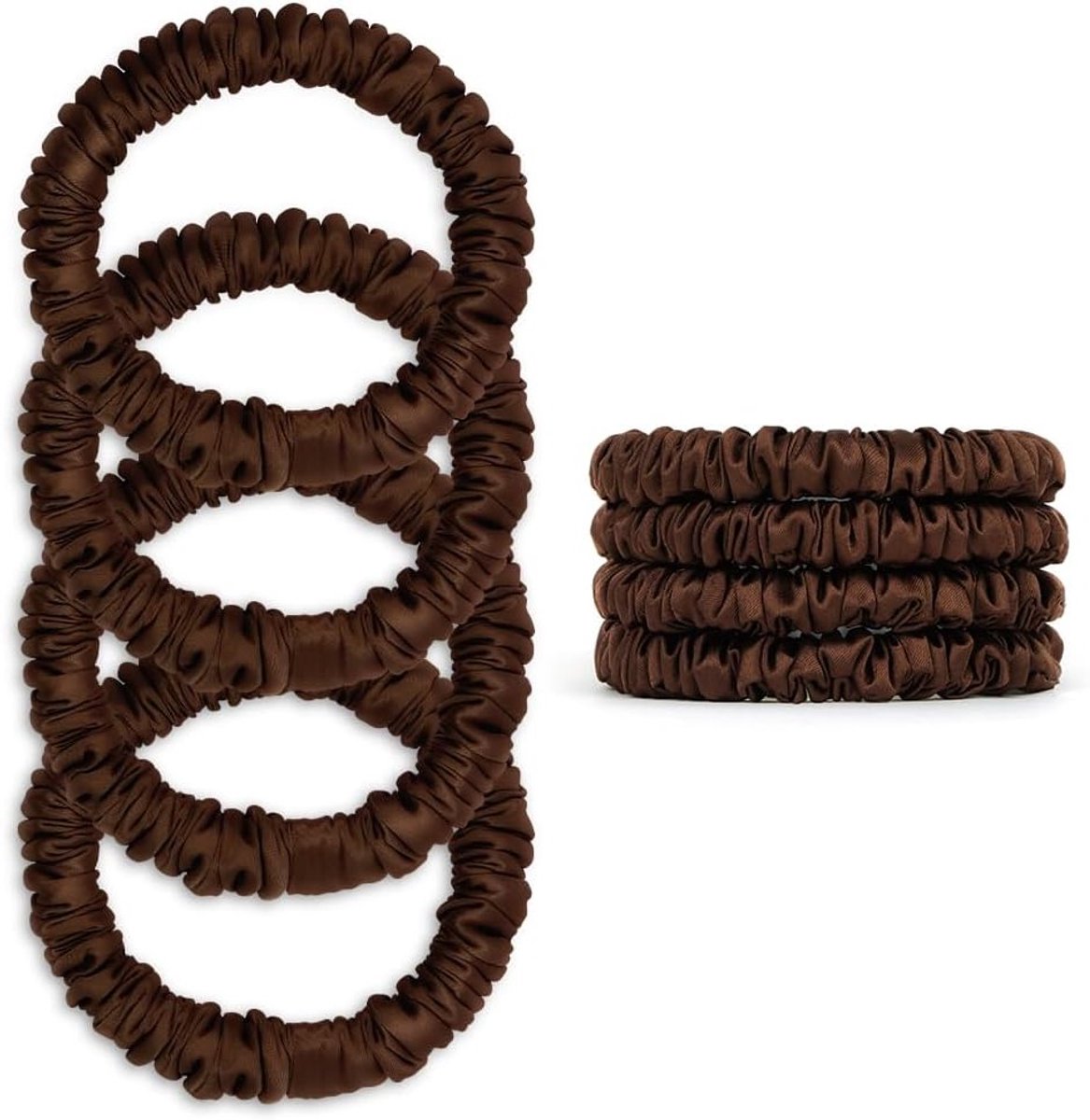Zijde Satijnen Scrunchies Set van 4, Mulberry Zijde Elastische Haarbanden, Haaraccessoires voor Ponytails en Stijlen zonder Beschadiging (Bruin)
