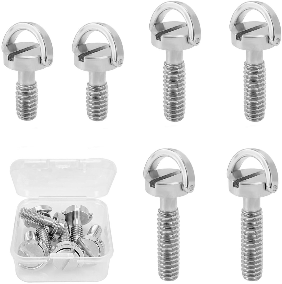 6 Stuks 1/4 Inch D-Ringen met Lange Schacht, Roestvrijstalen Bevestigingsschroeven voor Camera Statief en Monopod, Geschikt voor Snelle Bevestiging en Diverse Grootte Platen