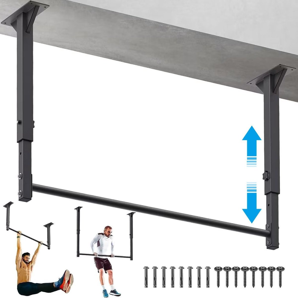 Zware Muurbevestigde Pull-Up Bar, Hoog Aanpasbaar en Multifunctioneel - Thuis Gym Systeem met Hangende Bokszak en Weerstandsbanden voor Krachttraining en Fitness