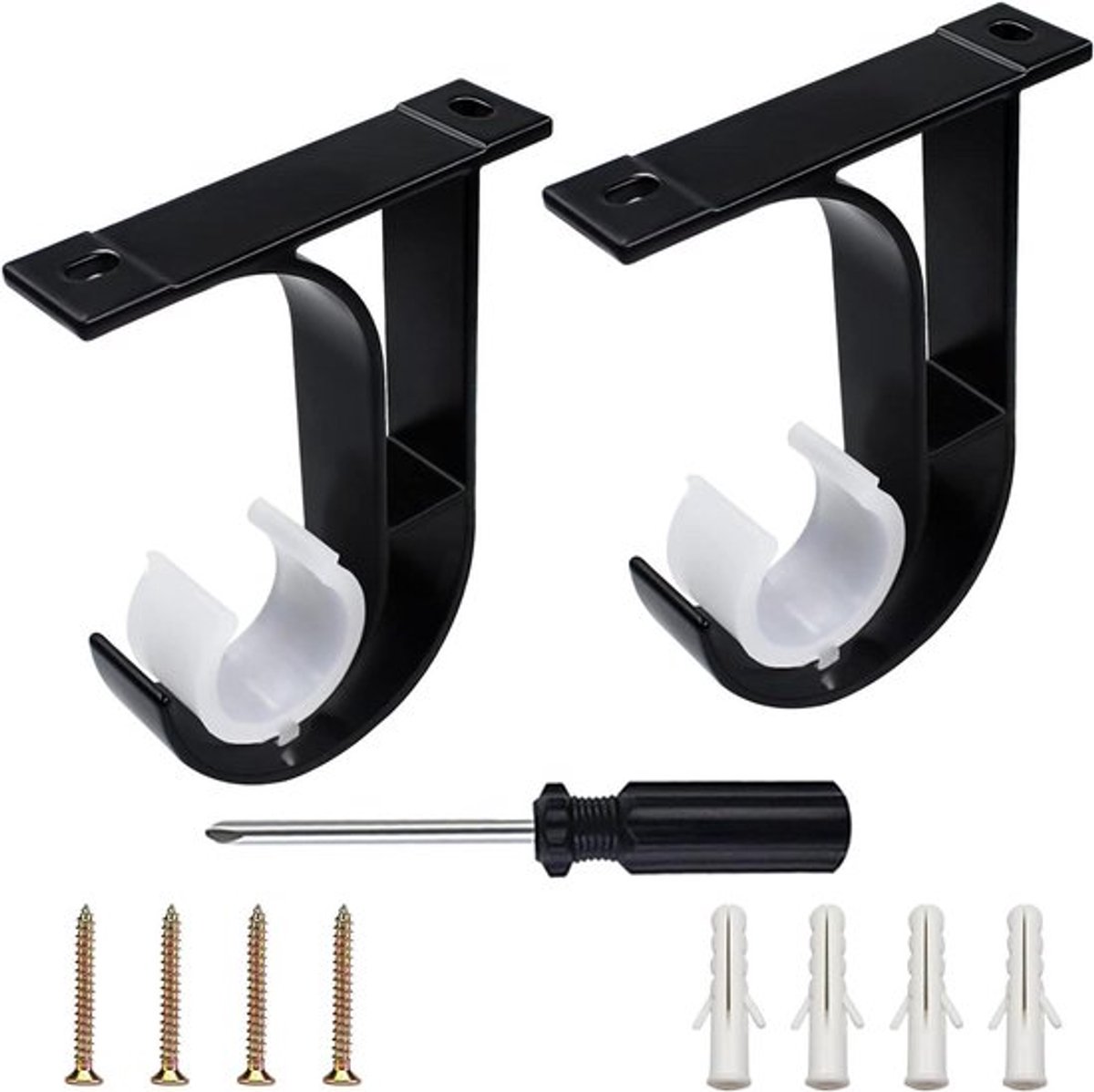 Gordijnroehouder Plafondhouder Zwart - Set van 2 - Accessoires - Ophangsysteem