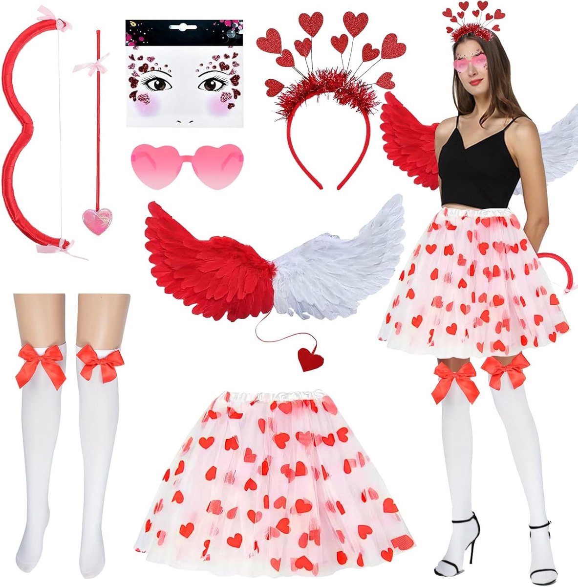 Amor Kostuum voor Dames, Cupido Outfit met Boog en Pijlen voor Carnaval en Verkleedfeest, Perfect voor Valentijnsdag en Themafeesten
