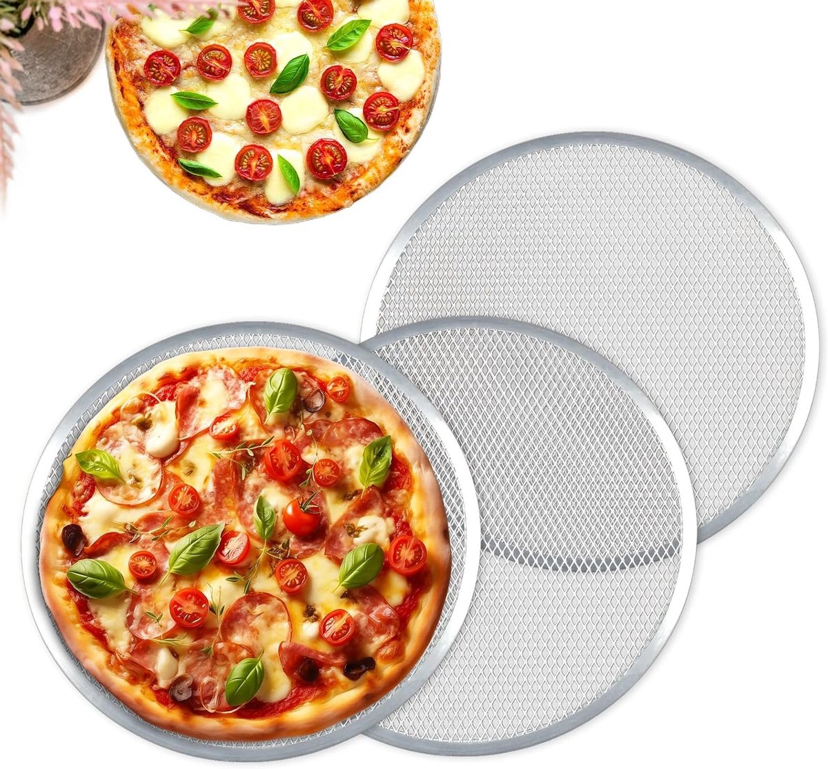 Ronde en Perforated Pizza Plate van 33 cm - Set van 3 Aluminium Pannen voor Oven, Perfect voor Pizza en Flammkuchen Bakken