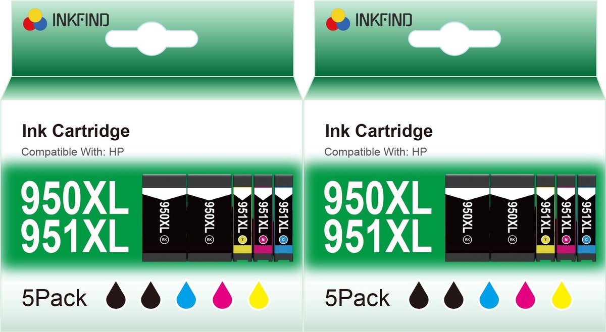 INKFIND 950XL 951XL inktcartridge voor HP 950XL HP950X HP 951XL HP951X HP 950 HP950 HP 951 HP951 inktcartridge multipack 10 stuks(4 x zwart, 2 xcyaan/magenta/geel) geschikt voor HP OfficeJet PRO 8100, 8600, 8610, 8615, 8620, 8630, 8640, 8660