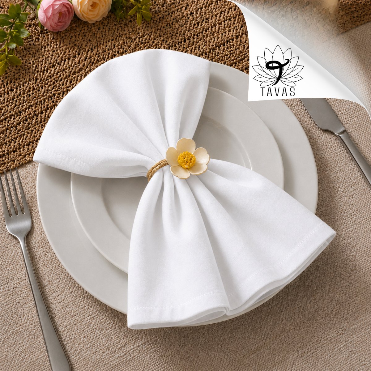 Tavas Servetten - 30 x 30 cm - Set van 4 stuks - Wit - Katoen — cadeau in Wonen & Interieur - foto 4