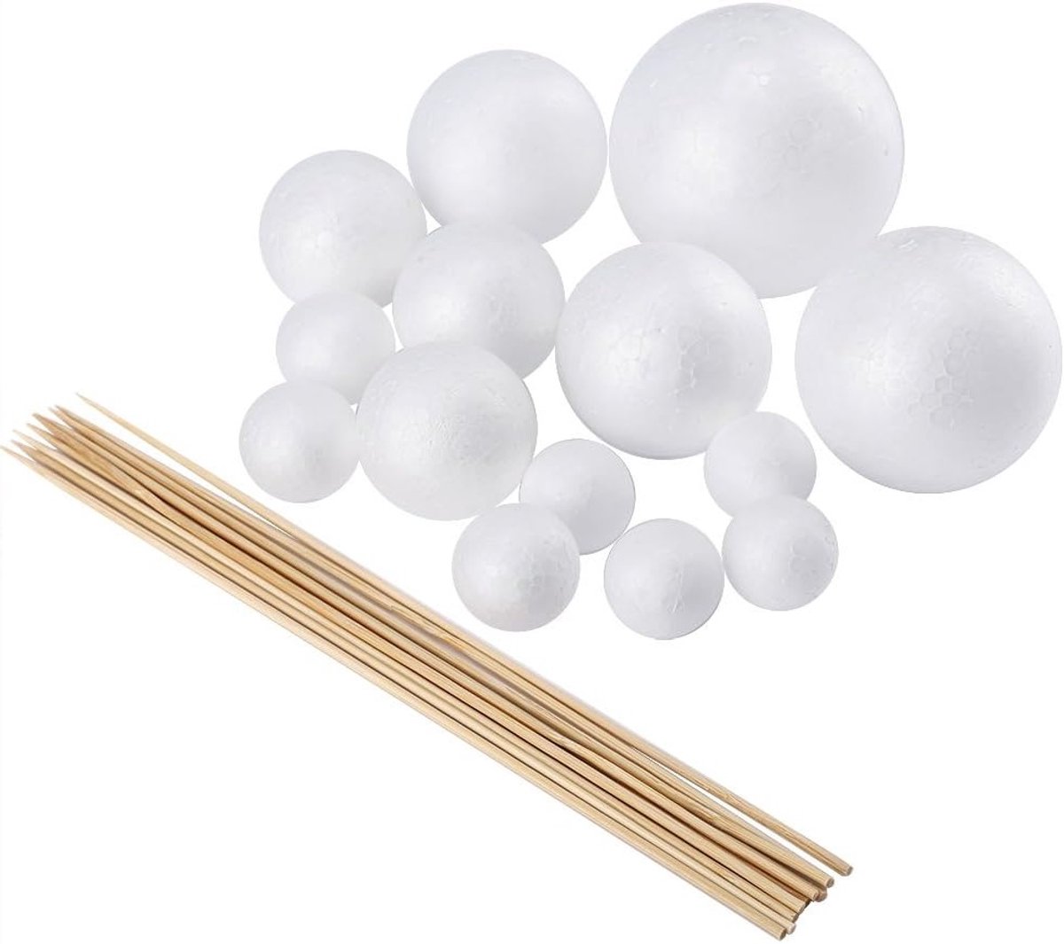 Pllieay Create your own solar system model with 14 mixed polystyrene balls and 10 pieces 24 cm long bamboo sticks for school projects