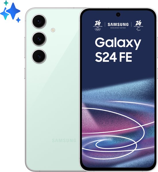 Samsung Galaxy S24 FE smartphone 8GB RAM 128GB opslag 50MP camera 6.7 inch scherm Mint kleur