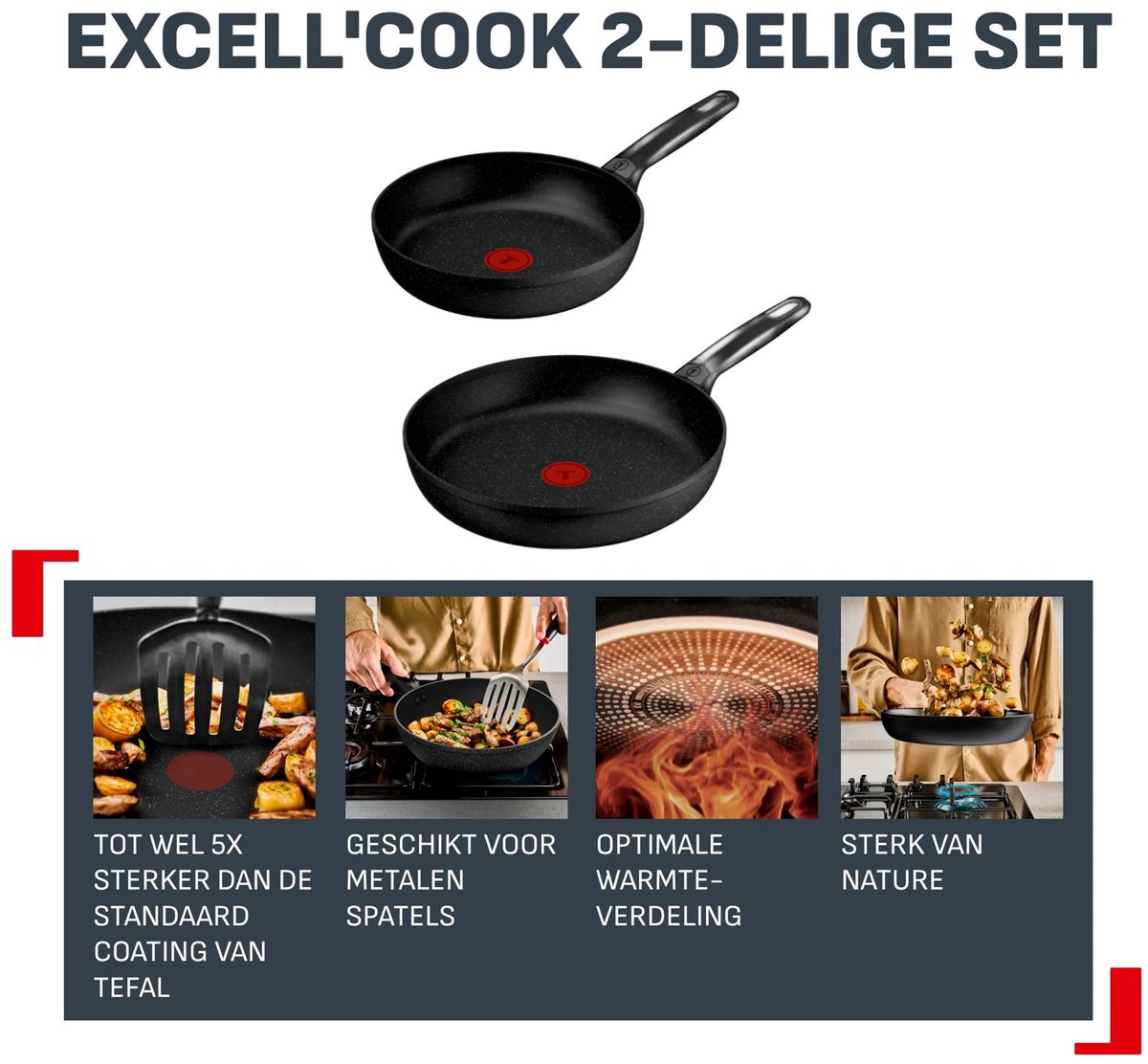Tefal Excell'Cook 2-delige set koekenpannen 24/28 cm G3399032