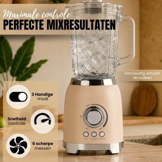Motivai Blender - 800W Krachtige Smoothie & Soepmaker - 1.5L - BPA-vrij & PHAS-vrij - Stil & Veilig in Gebruik - RVS Messen & Dubbelwandig Retro Design - Matte Beige van Motivai — afbeelding 3