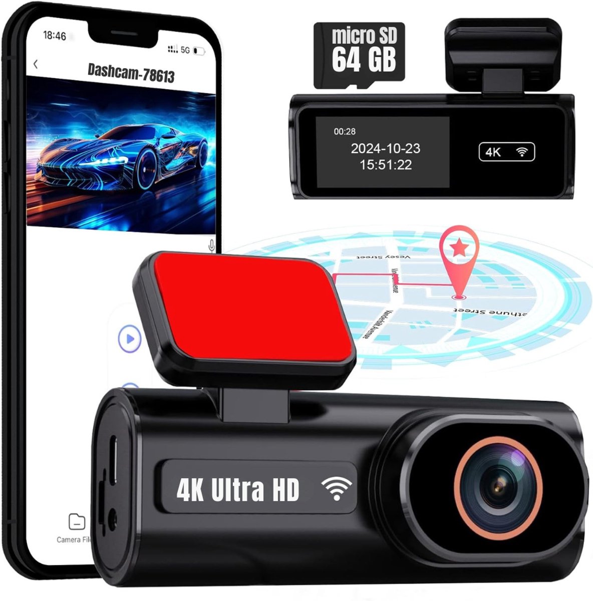 TIM® Dual Dashcam - Dashcam Voor Auto 1080p - Voor en Achter Camera – Auto Camera - G-Sensor - App Bediening – Parkeermodus - Zwart - 10cm x 4cm x 4cm