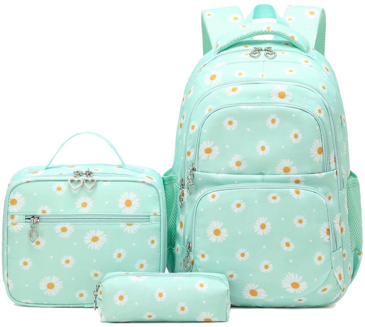 Dailygoods - Dailygoody - Madeliefjes rugzakset - schooltassen voor tieners - waterbestendig en lichtgewicht - met lunchtas en etui - geschikt voor basis- en midde.
