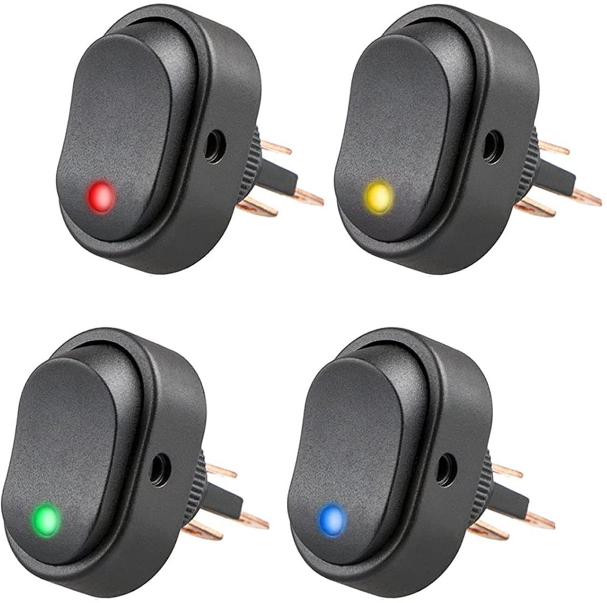 Dailygoods - Dailygoody - Waterdichte Rocker Switch - LED schakelaars - Blauw Groen Geel Rood - 12V 30A - Voor Auto Boot Motor - 4-Delige set