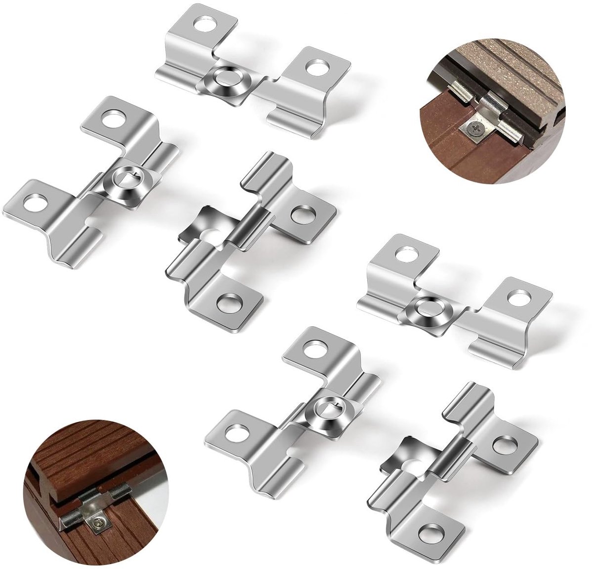 Dailygoods - Innovra - Dailygoody - 100 clips roestvrij staal - Bodembevestiging - Zilver - Voor houten vloeren - Ideaal voor buitenvloeren - 6,5 mm