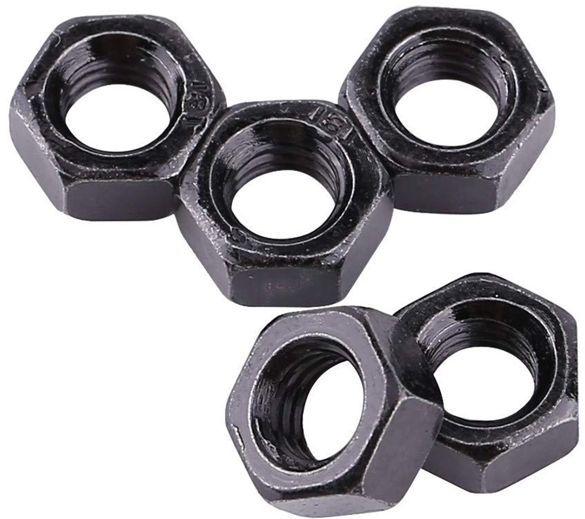 Dailygoods - Dailygoody - Zeskantmoeren - M5 - 100 stuks - Zwart - Koolstofstaal - DIN934 - Geschikt voor industrieel gebruik - Verzinckt