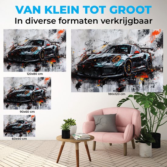 Muurdecoratie Porsche GT3 RS - Sportwagen - 60x40 cm - Auto Poster - Wanddecoratie - Tuindoek - Tuinposter